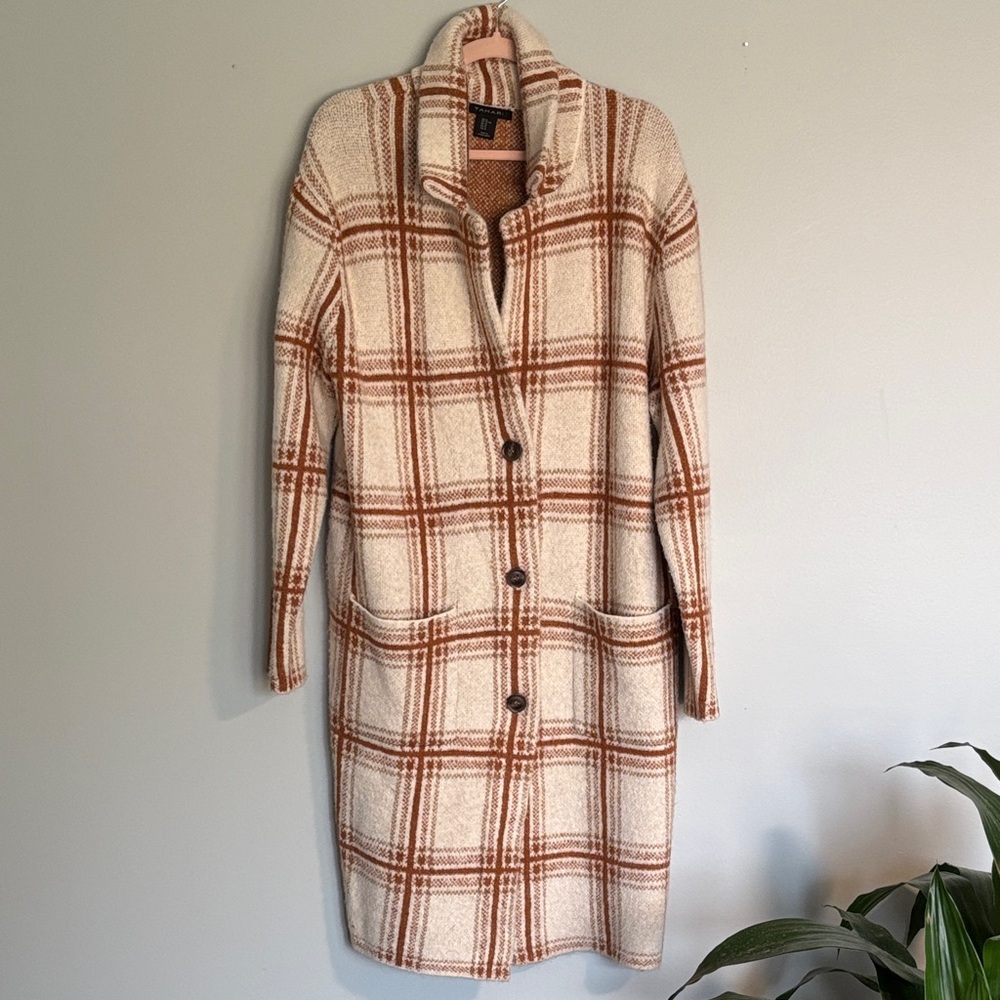 Tahari Beige and Rust Checkered Trench Coat